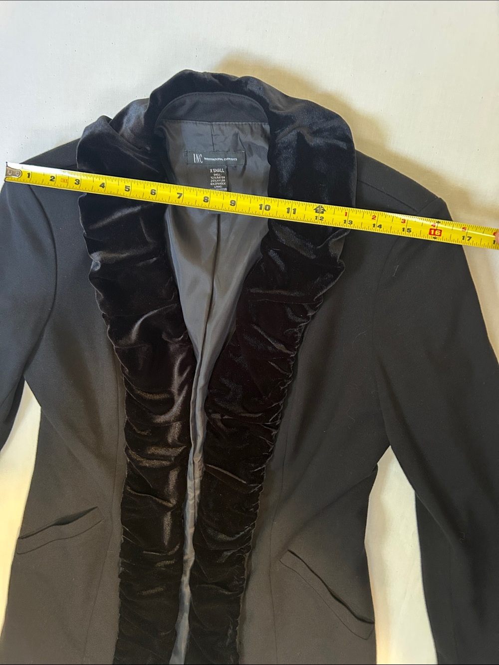 INC Women’s Black Velvet-Trim Long Jacket - Picture 3 of 10